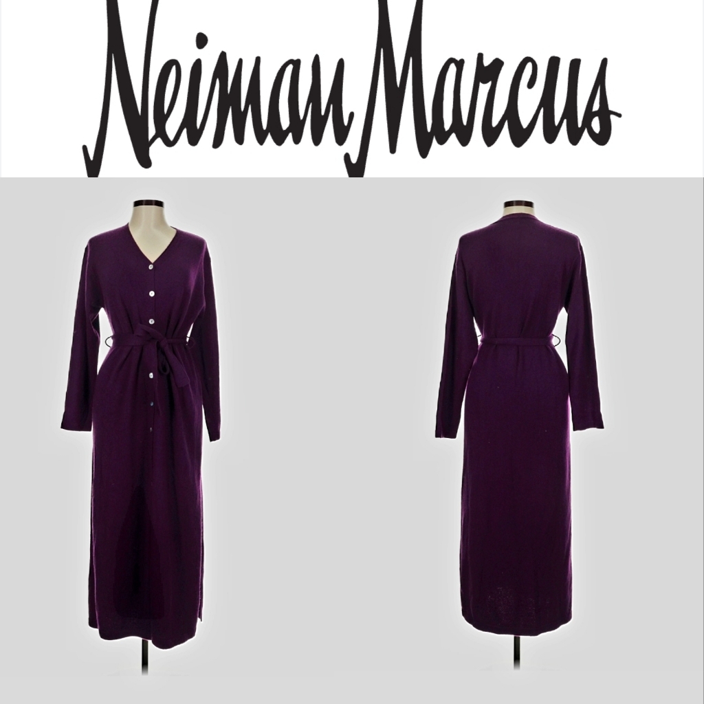 $590 Nwt Neiman Marcus 100% Cashmere Midi Sweater Dress Long Cardigan M Belted
